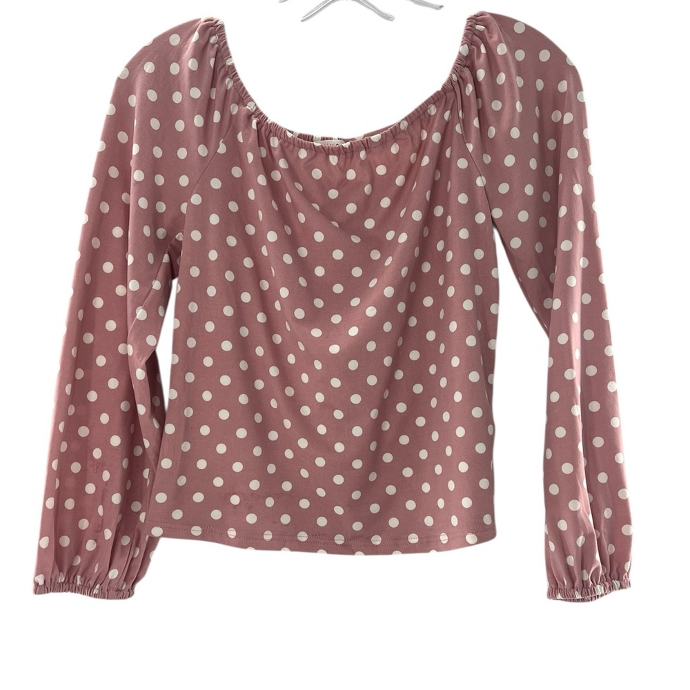 NWOT Love Glam Girl Mauve Polka Dot Off-Shoulder TopL
